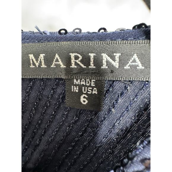 Marina Navy Blue Sequin Beaded Slip Dress Size 6 Made In USA Cocktail Party - Picture 7 of 7
